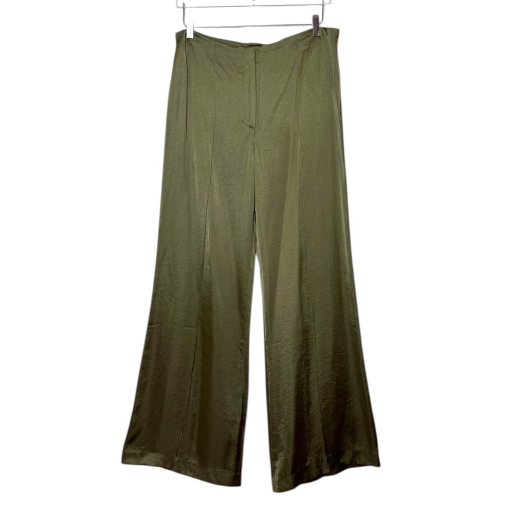 NWT Express Olive Green Wide Leg High Rise Women’s Satin Pants Sz 12